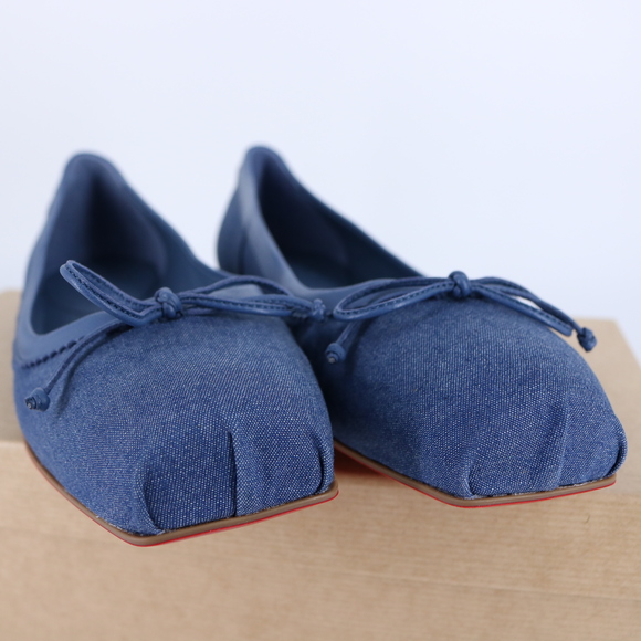 Christian Louboutin 41 Mamadrague Square Toe Ballerina Denim Blue Flats E834 - Picture 6 of 15